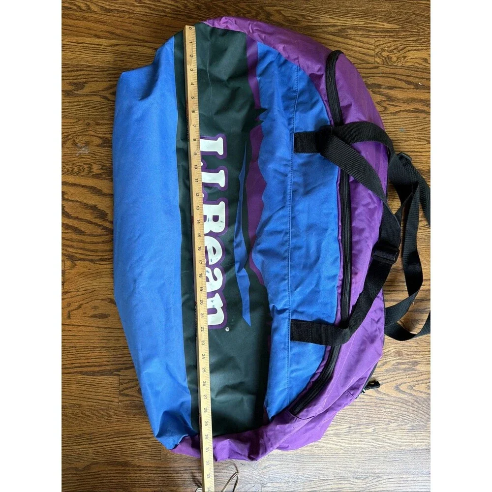 Vintage LL BEAN Duffle Bag W/ Sunrise Mountain Logo Blue Purple Large Camp Large